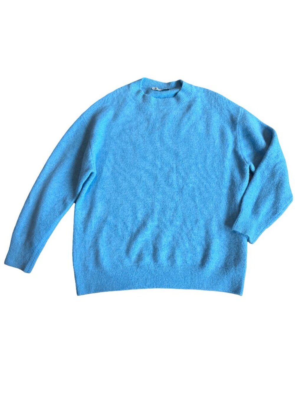 Zara Sky Blue Oversized Crewneck Sweater Soft Knit Pullover Sleeve Small Women's